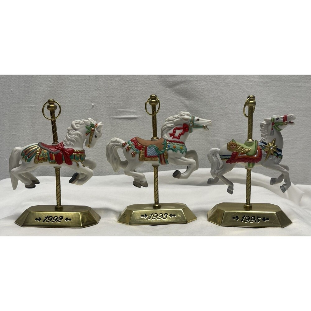 Lot 3 Hallmark Mini Carousel Christmas Horses Ornaments 1992 1993 1995 Christmas